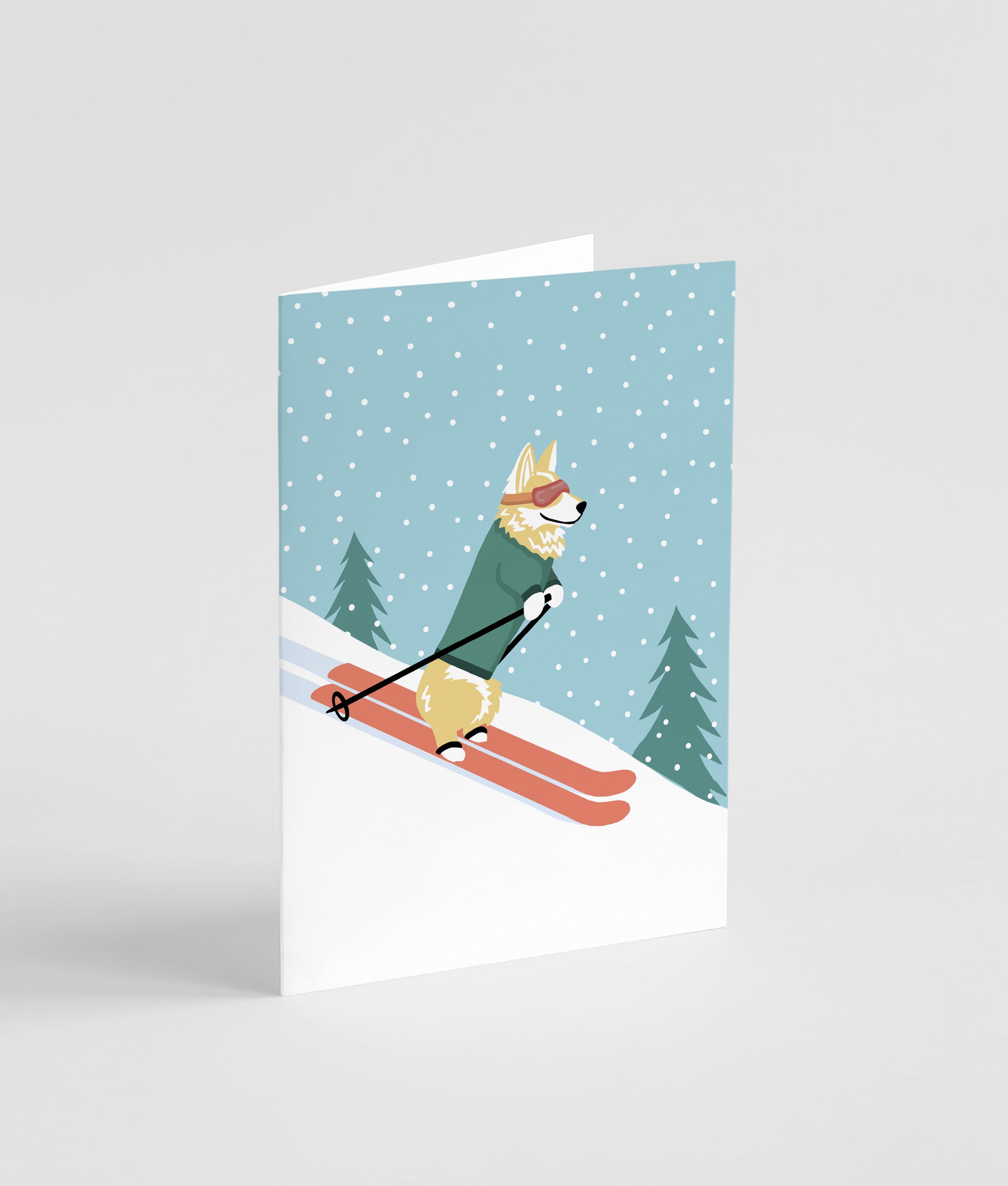 Corgi Skiing - Card