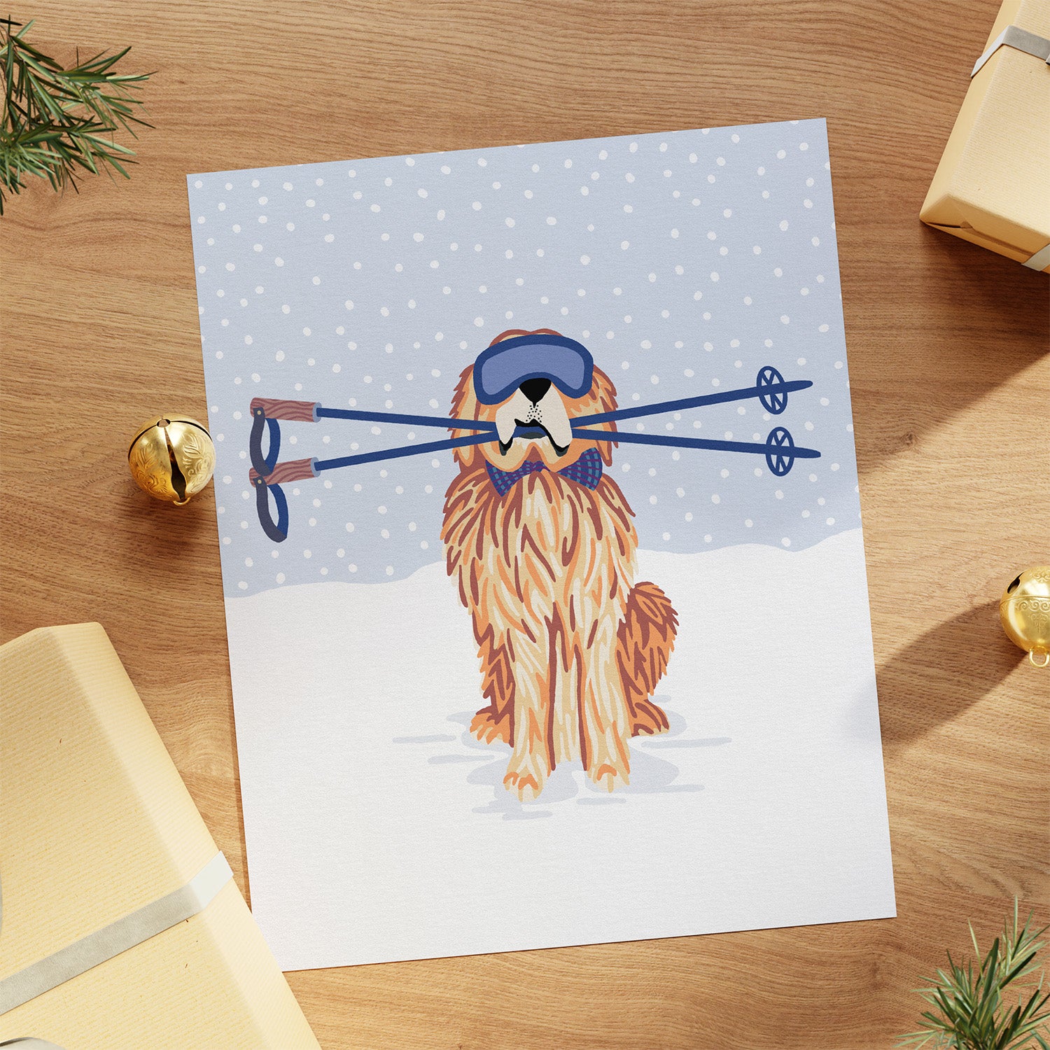 Golden Retriever with Ski Poles - Card