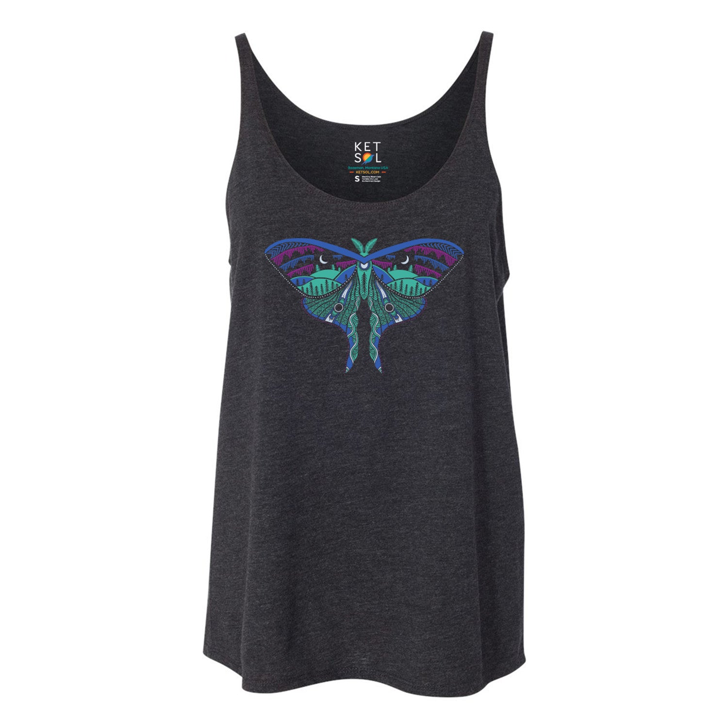 Luna Moth Relaxed Tank Top | Heather Black