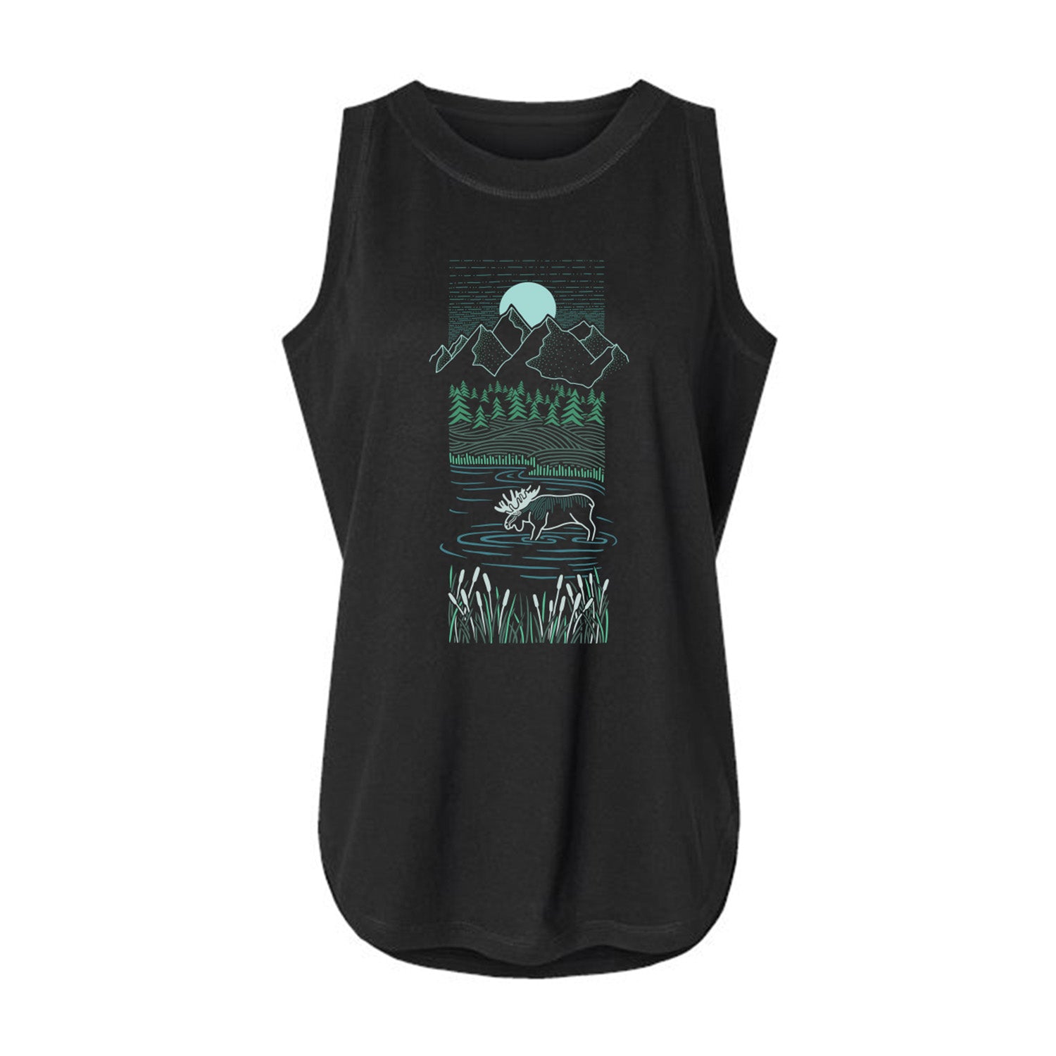 Piney Moose Cotton Tank Top | Black