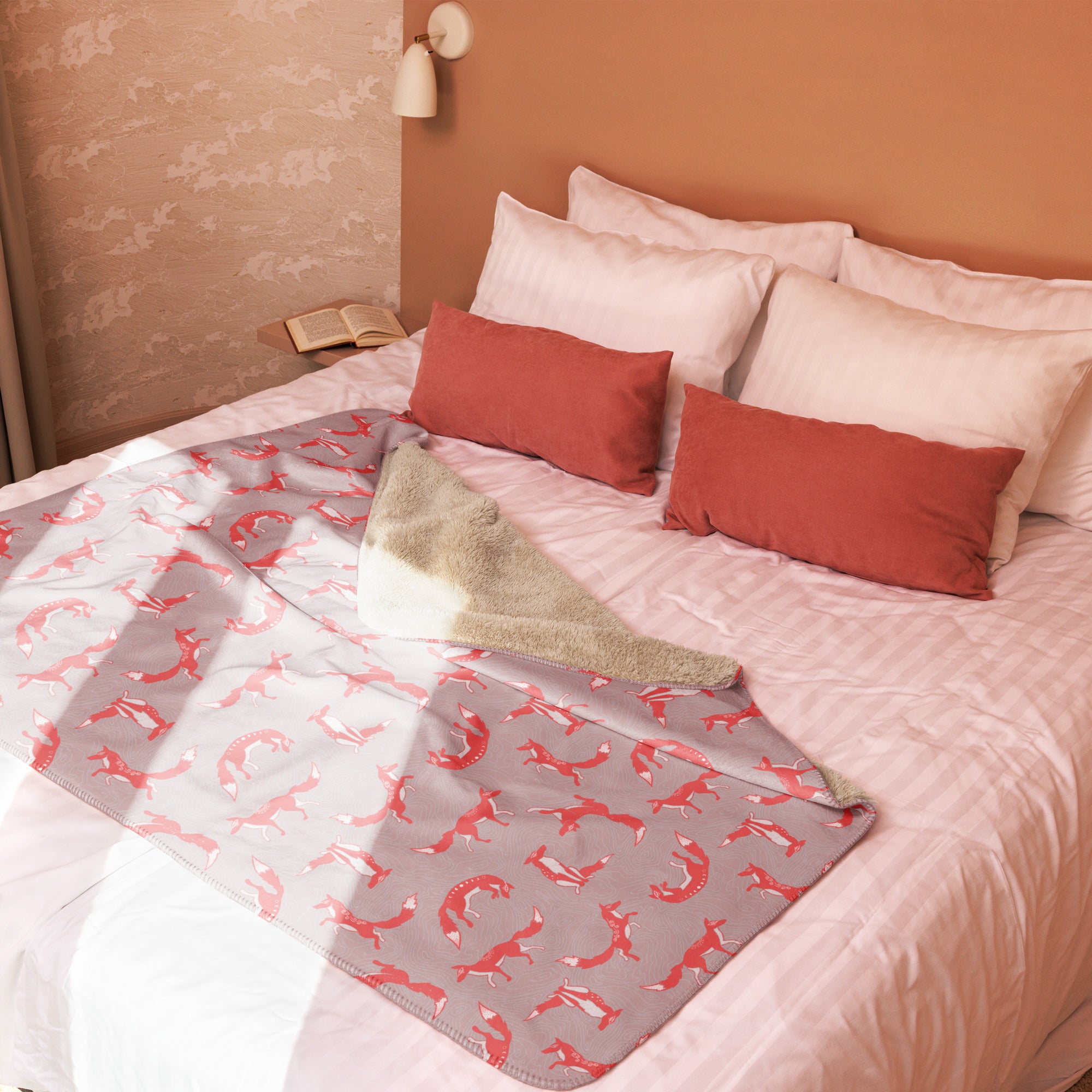 Pink Foxes Sherpa blanket
