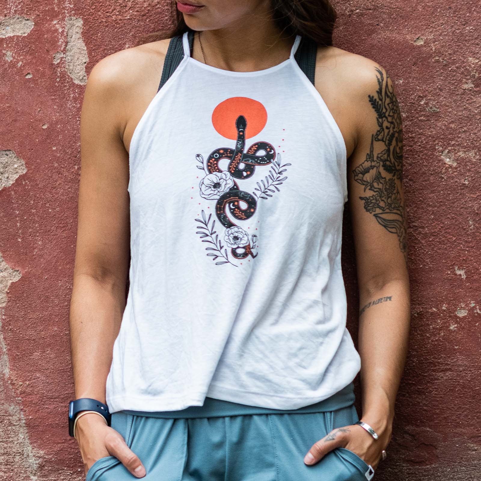 Snake High Neck Tank Top | White - Ketsol