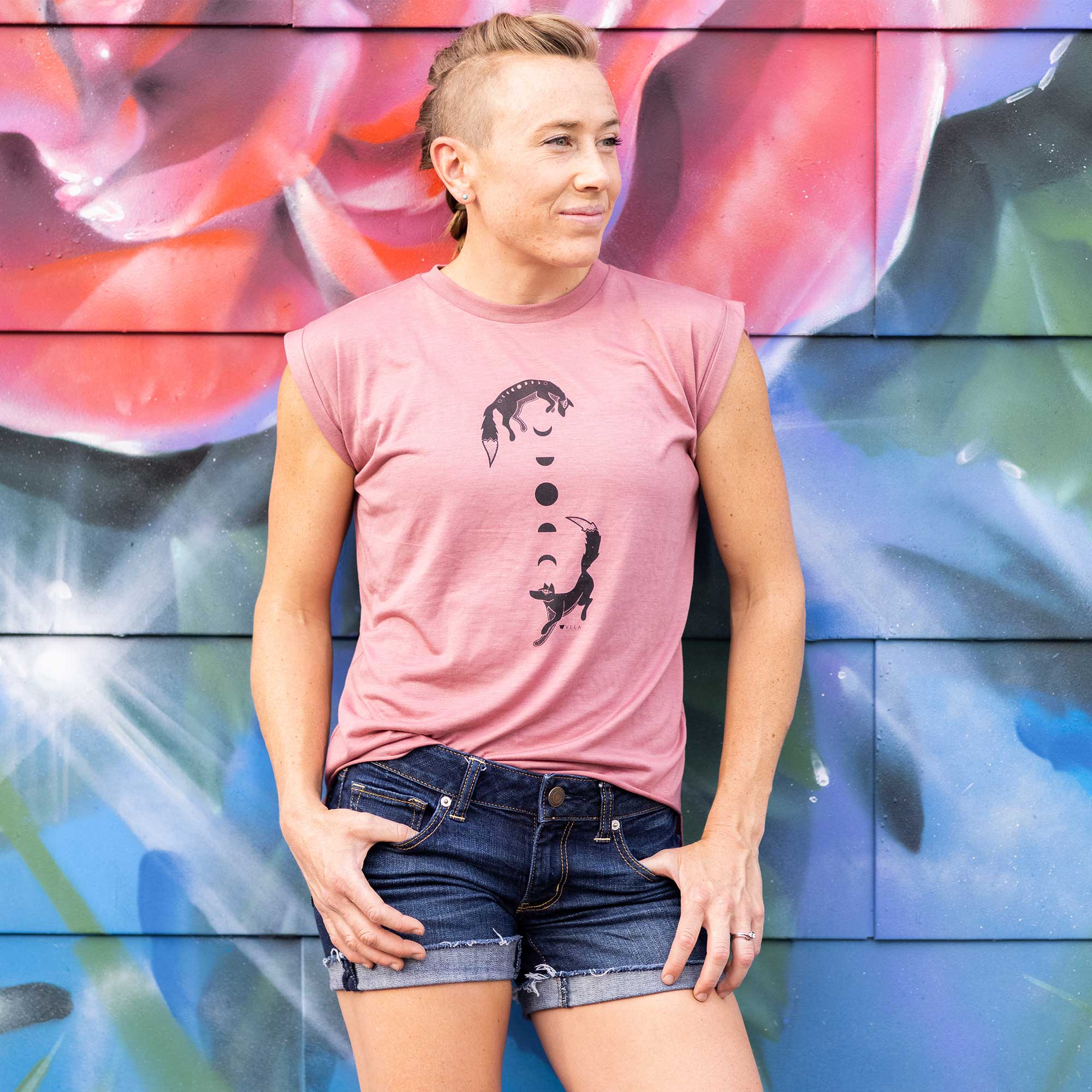 Foxes Flowy T-Shirt with Rolled Cuffs - Ketsol