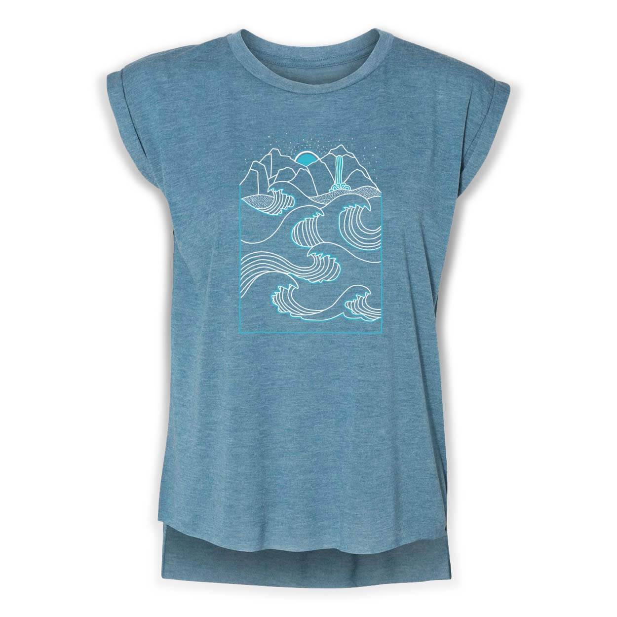 Mountains to Sea Rolled Cuffs Flowy Shirt | Heather Teal - Ketsol