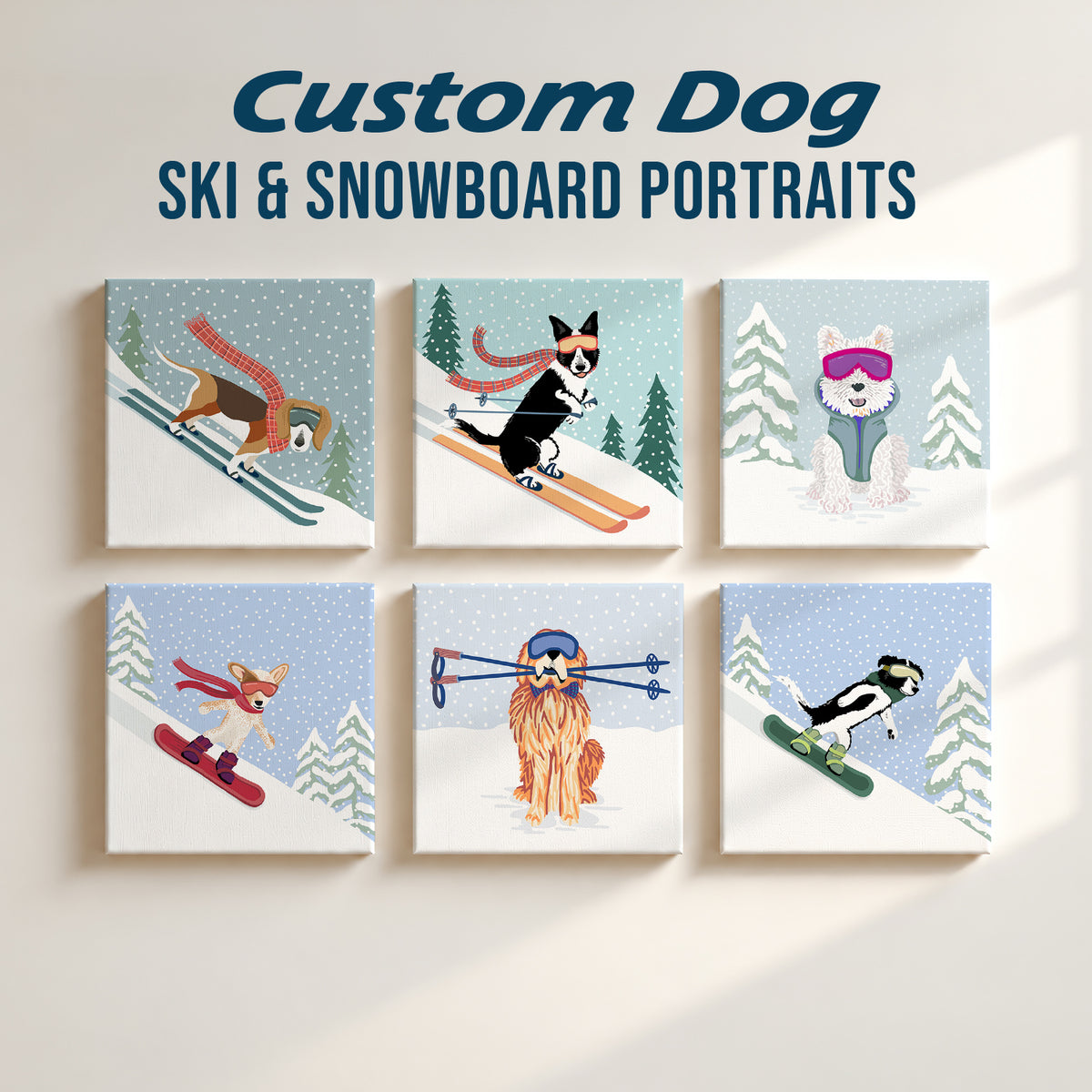 Winter Pet Portrait - Custom Design of Your Pet Skiing or Snowboarding