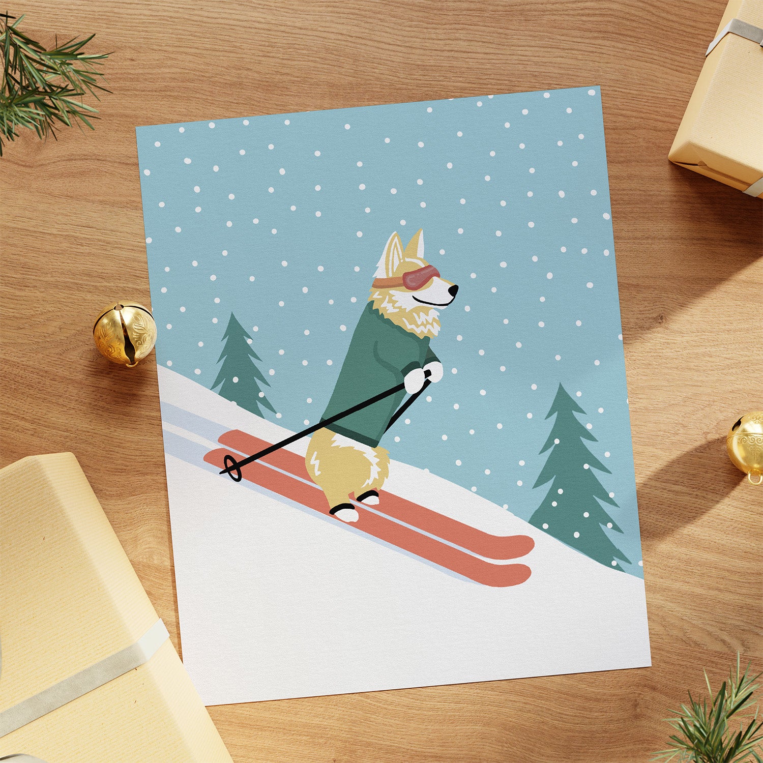 Corgi Skiing - Card