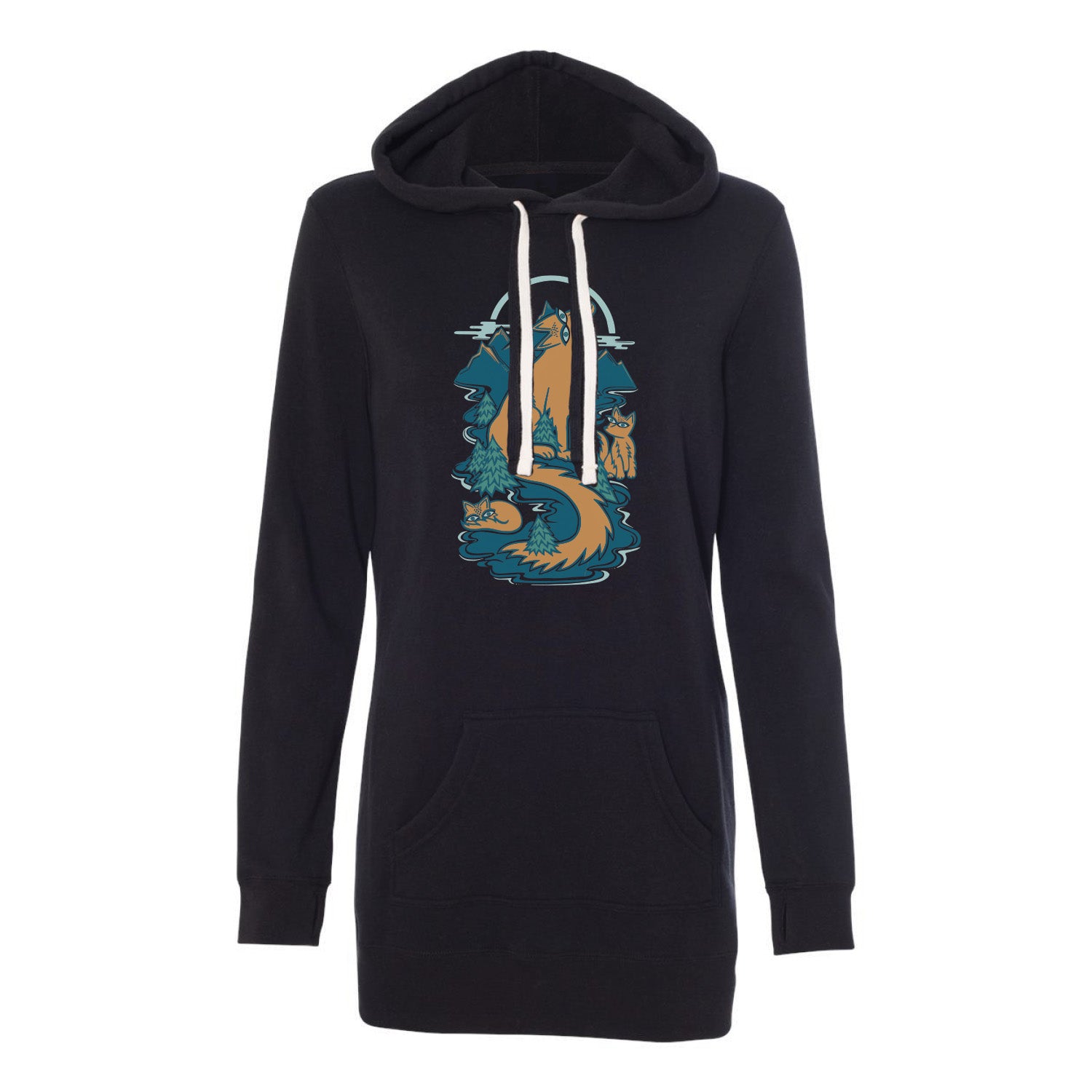 Fox Family Hoodie Dress // Black