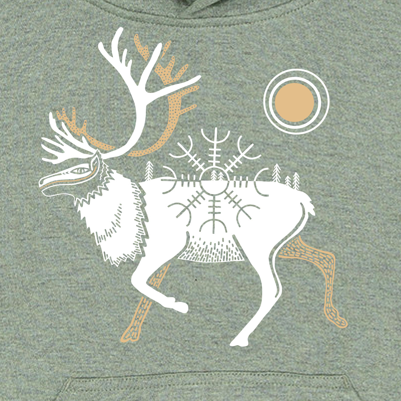 Icelandic Reindeer Kids Hoodie - Sage Green