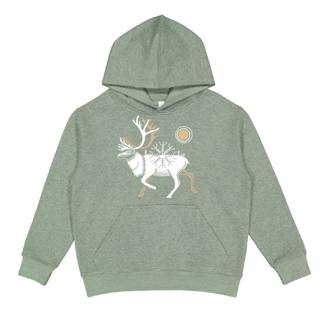 Icelandic Reindeer Kids Hoodie - Sage Green