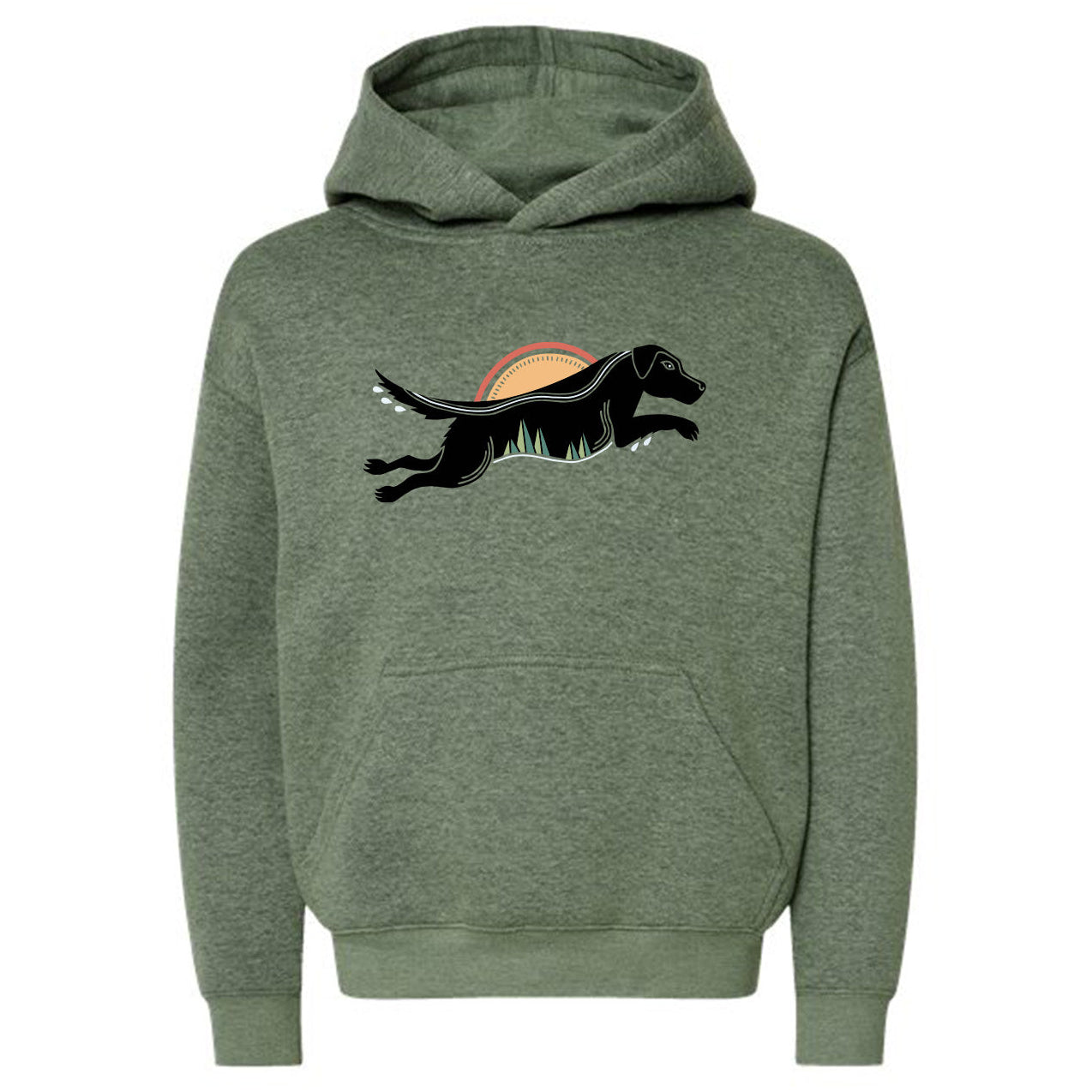 Black Lab Jumping Kids & Toddler Hoodie - Grass