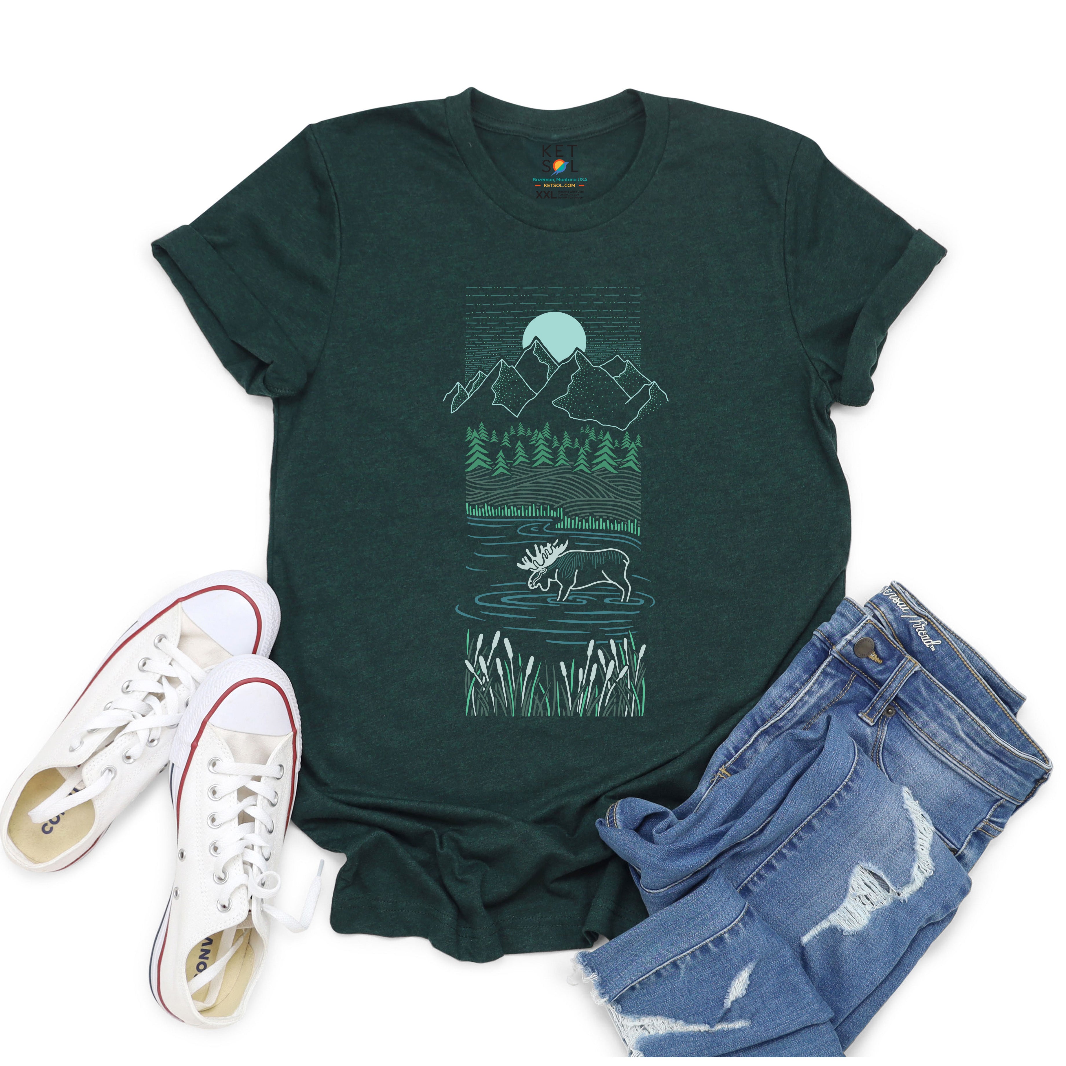 Piney Moose T-shirt | Forest Green