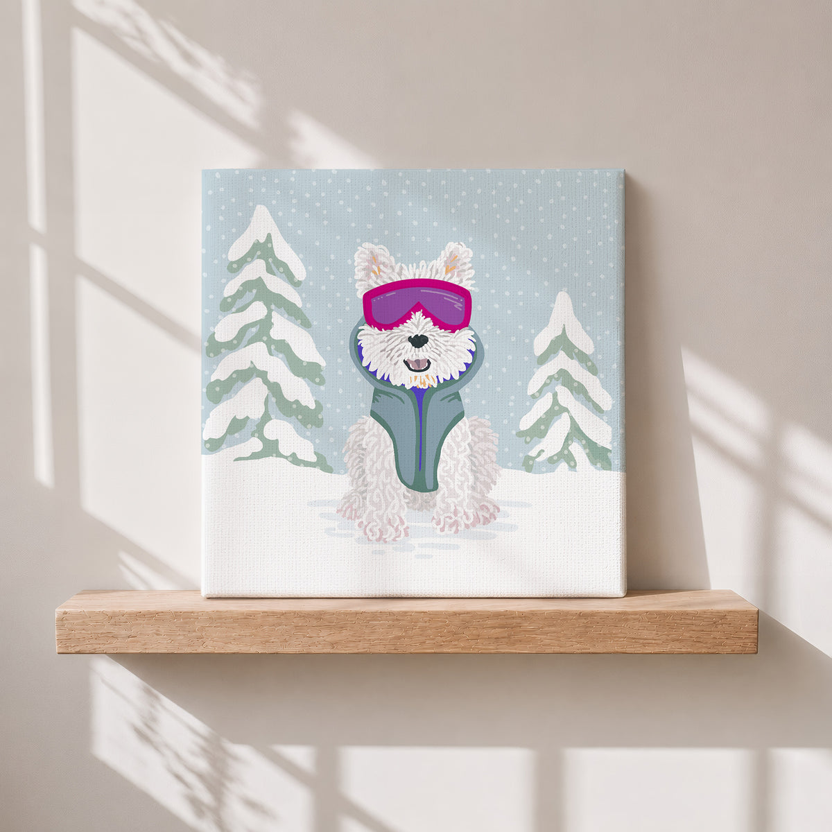 Winter Pet Portrait - Custom Design of Your Pet Skiing or Snowboarding