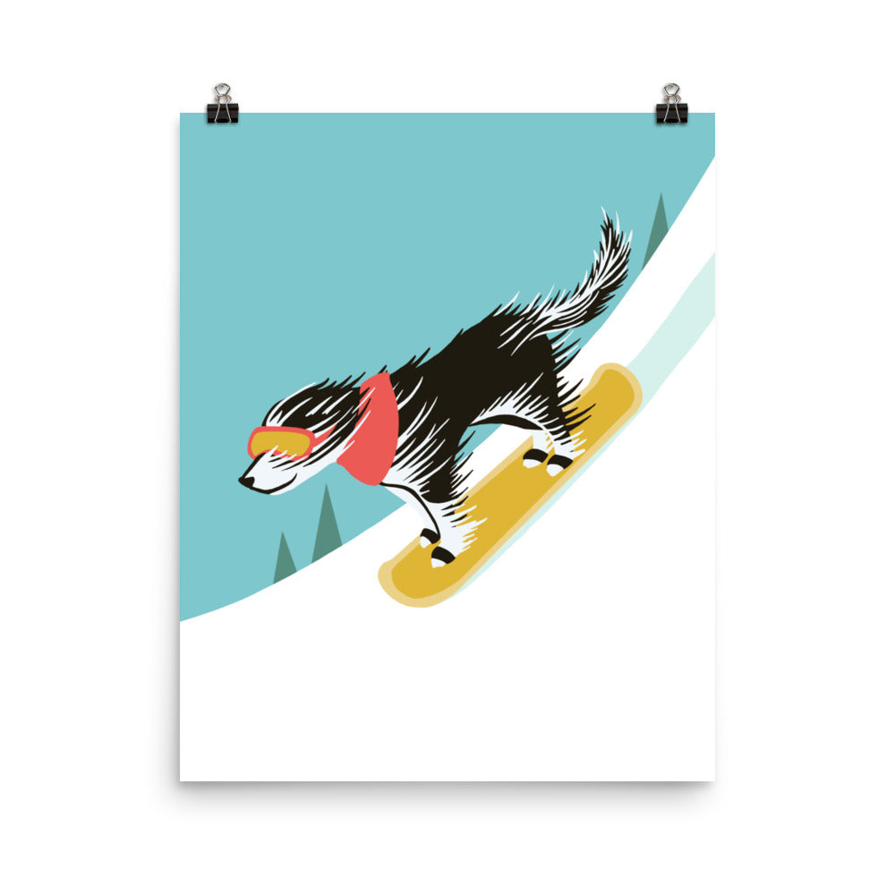 Scruffy Dog Snowboarding - Print