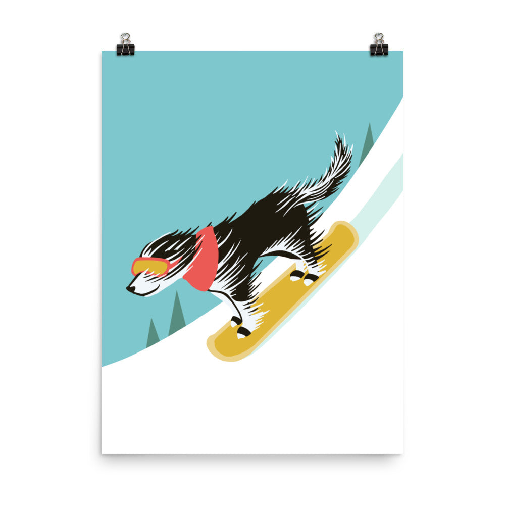 Scruffy Dog Snowboarding - Print