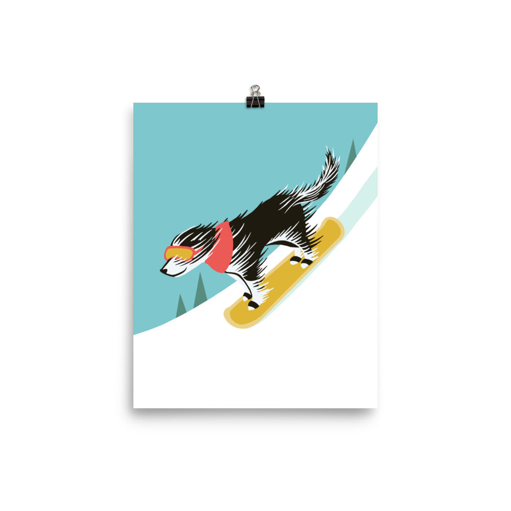 Scruffy Dog Snowboarding - Print